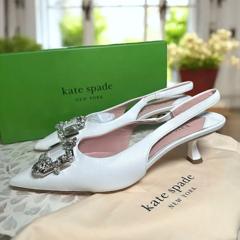 Kate Spade Renata Leather Embellished Slingback Pumps Wedding Shoes